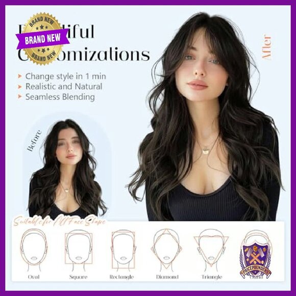 100% Human Hair Clip-On Bangs with 4 Non-Slip Clips, Natural Look